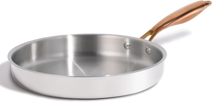 CAROTE 10" Tri-Ply Stainless Steel Frying Pan, Non-Toxic Egg Pan Omelet Pan, Oven Safe, Induction, Ceramic and Gas Cooktops Compatible, Polished Silver