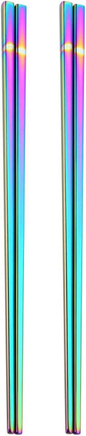 Stainless Steel Chopsticks,Reusable , Easy to Use（2 PCS,Rainbow）