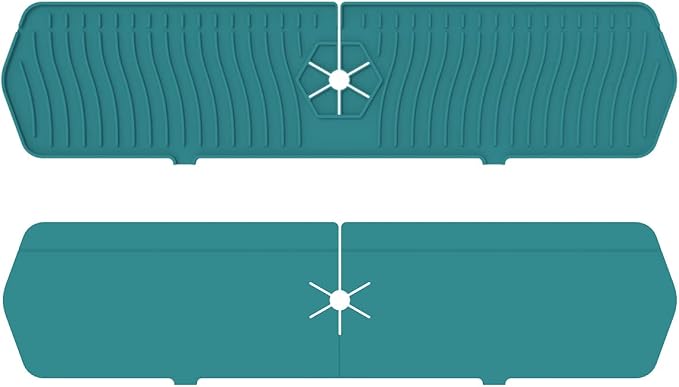 Kitchen Faucet Sink Splash Guard, 24" x 5.6'' Upgrade Silicone Faucet Water Catcher Mat, Sink Draining Pad Behind Faucet, Rubber Drying Mat for Countertop, Bathroom, Farmhouse, RV (Green)