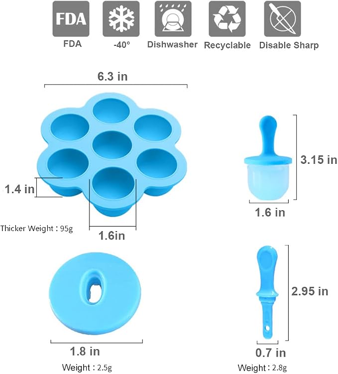 Silicone Popsicle Molds, Ice Pop Molds, Storage Container for Homemade Food, Kids Ice Cream DIY Pop Molds - BPA Free (Blue)