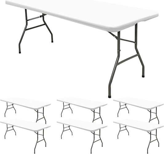 6 Pack Stretch Fabric Table Top Cap Cover, fits 8' Tables, Spandex Table Covers Washable Elastic Universal Rectangle Tablecloth Protector for Indoor Outdoor Party Picnic Wedding, White, 30" W x 96" L
