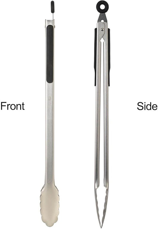 Grill Tongs, 16" Long BBQ Tongs, Premium Stainless Steel Locking Tongs Metal Tongs with Non-slip Handle for Outdoor Grill, BBQ/Barbecue, Cooking