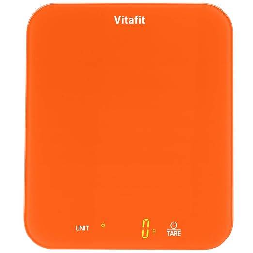 Vitafit 33lb/15kg Digital Food Scale in High Precision 0.1oz/1g, Our Own Kitchen Scale Professional Factory Since 2001, Kitchen Essentials for Cooking & Baking, LED, 3xAAA Battery, Refreshing Orange