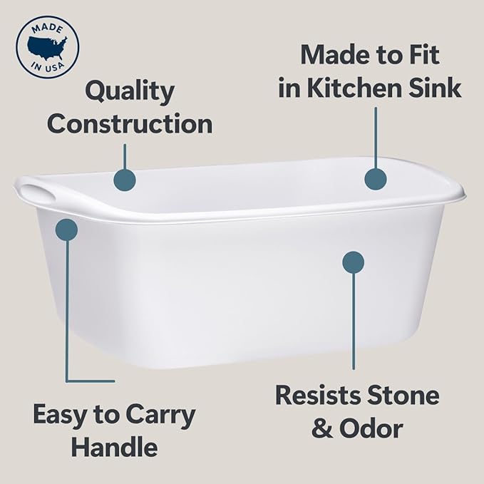 Tribello Plastic Wash Tub Dishpan Basin and Foot Bath for Soaking Feet, Laundry Hand Wash Bucket, Dish Pans for Washing and Storage Cleaning Supplies - 12 Quarts - Heavy Duty - Made in USA (White)