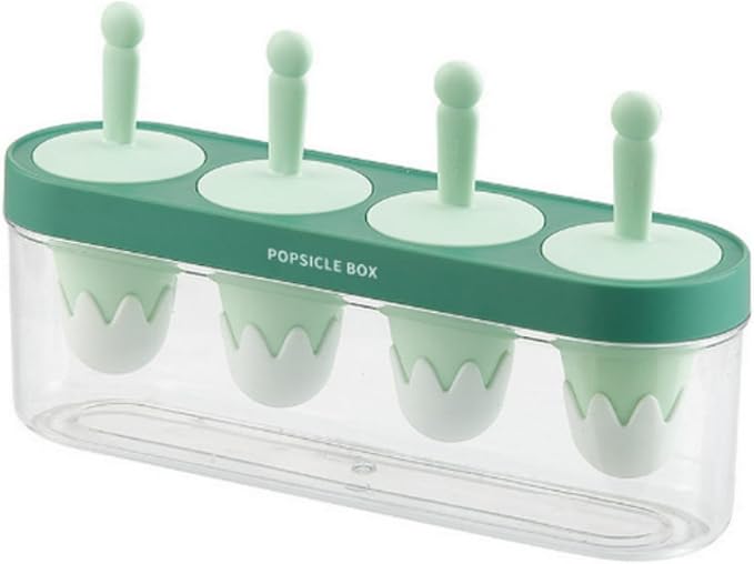 Silicone Small Mini Popsicles Molds, 4 Easy-release Homemade Ice Pop Molds Set with Sticks, BPA Free (Green)