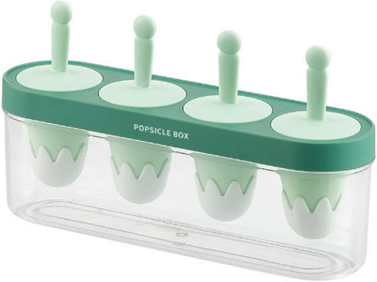 Silicone Small Mini Popsicles Molds, 4 Easy-release Homemade Ice Pop Molds Set with Sticks, BPA Free (Green)