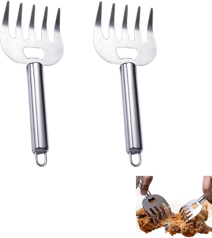 2 Pack Meat Gripper Claws with Long Handle Meat Shredding Claws Meat Handler Shredder Claws Set Chicken Shredder Claw Stainless Steel BBQ Pulled Pork Paws for Pulled Pork Taco Meats Smoker