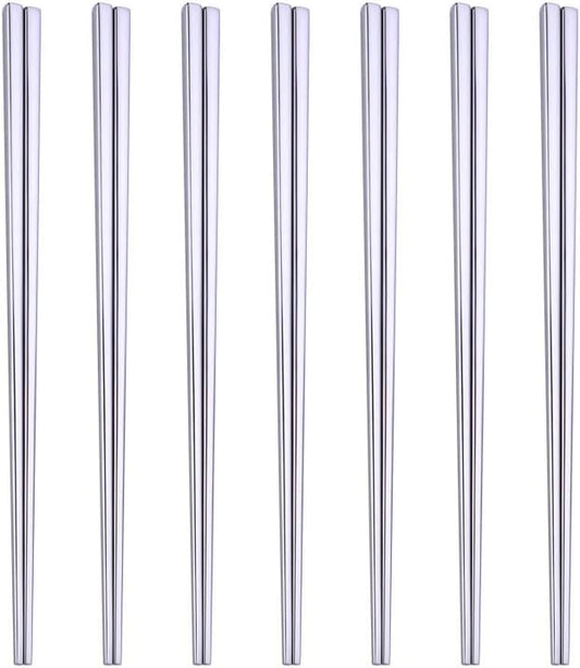 Stainless Steel Chopsticks,Reusable ,Dishwasher Safe , Easy to Use（7 PCS,silver）