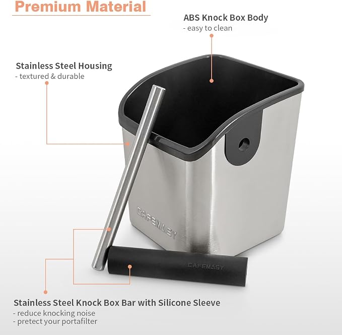 Espresso Puck Knock Box Accessories - Home Use Small Coffee Knock Box Stainless Steel Dump Bin Barista Tools for Espresso Machine Bar Coffee Grounds