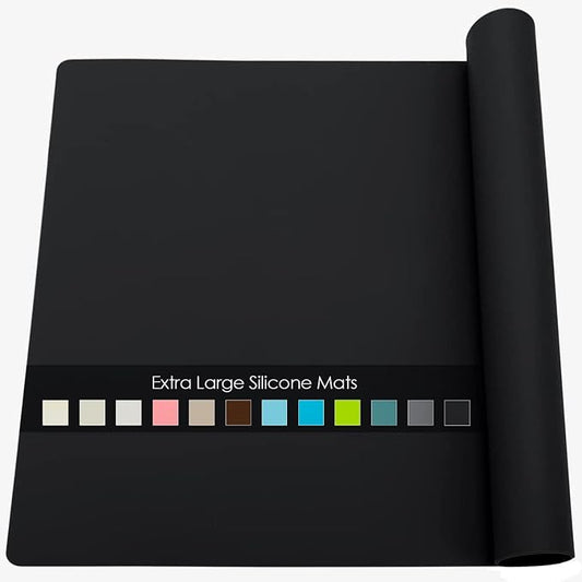 Extra Large Silicone Mat, 31.5x16.93 Large Silicone Placemats for Kids, Heat Resistant Mat for Kitchen Counter, Non Stick Silicone Table Mat for Dough and Pastry, Silicone Craft Mat for Kids, Black