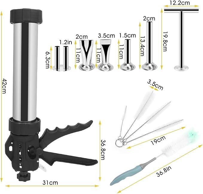 lyrlody Jerky Gun Kits, Sausage Stuffer, Beef Jerky Gun, Sausage Maker Machine, 1LB Stainless Steel Jerky Gun for Ground Meat with 5 Nozzles