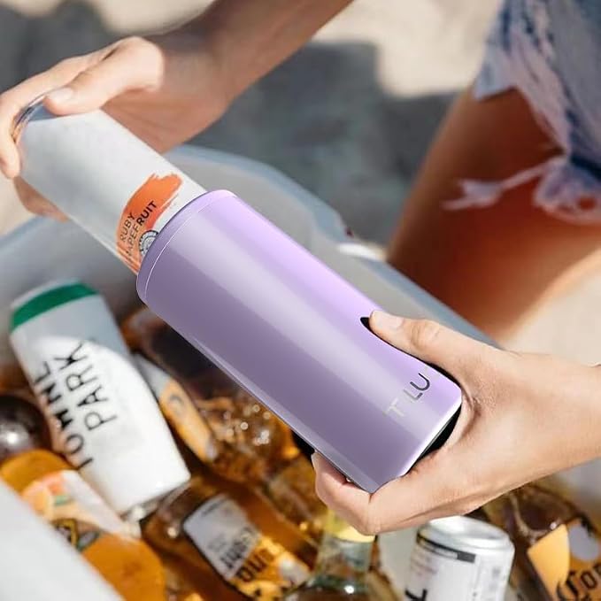 TILUCK Skinny Can Cooler, Stainless Steel Insulated Slim Cans, 12 oz | Beer & Hard Seltzer, Doucle-Walled Stainless Steel Insulated Slim Cans, Slim 12 oz(Lavender)