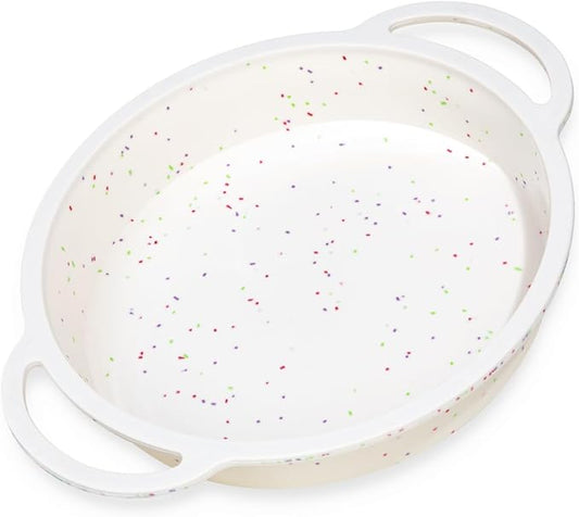 9 Inch Round Cake Pan, Metal Reinforced Frame Silicone Cake Mold for Baking with Handle Easy to Move Confetti