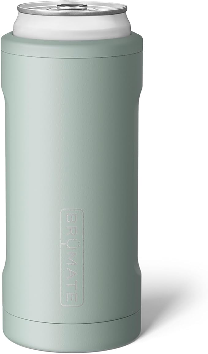 BrüMate Hopsulator Slim Can Cooler Insulated for 12oz Slim Cans | Skinny Can Insulated Stainless Steel Drink Holder for Hard Seltzer, Beer, Soda, and Energy Drinks (Sage)