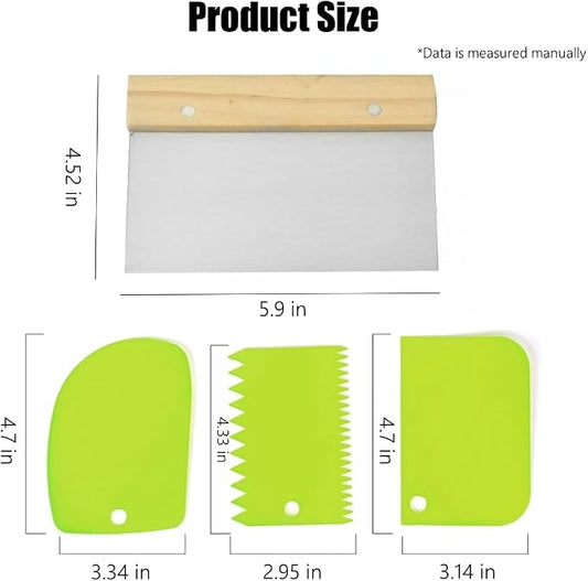 4 PCS Bench Scraper, Scraper Food Tool,Dough Scraper and Pastry Cutter With Scale,Food Chopper Baking Supplies Kitchen Gadgets (Brown)