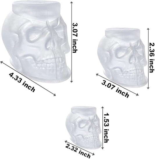 RESINWORLD Set of Large + Medium + Small 3D Skull Resin Molds, Flexible Clear Silicone Skull Head Molds, Silicone Molds for Resin, Soap, Clay, Candle Wax Casting, Halloween Home Decoration