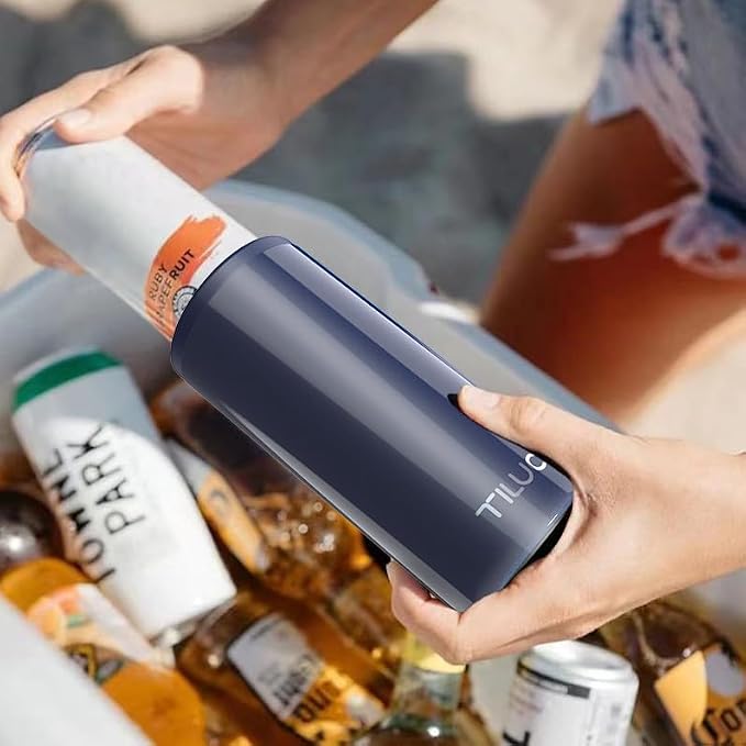TILUCK Skinny Can Cooler, Stainless Steel Insulated Slim Cans, 12 oz | Beer & Hard Seltzer, Doucle-Walled Stainless Steel Insulated Slim Cans, Slim 12 oz(Glitter Navy)