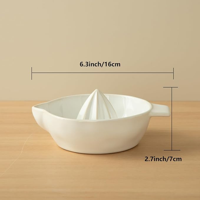 Ceramic Lemon Juicer Reamer Manual Citrus Lime Hand Squeezer Bowl Handheld | with Handle and Pour Spout, Easy to Use and Clean, Dishwasher Safe