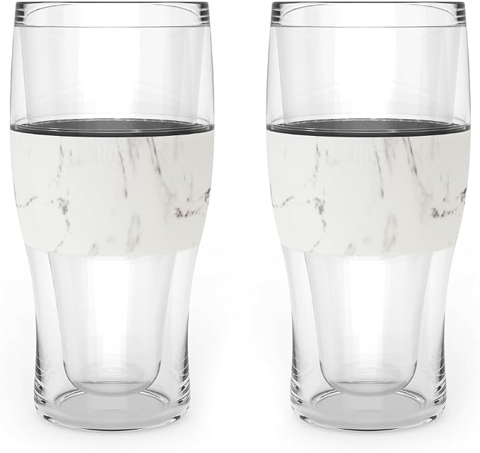 Host Freeze, Frozen Mugs, Freezable Pint Set, Beer Keep Your Drinks Cold, Double Walled Insulated Glasses, Tumbler for Iced Coffee, 16oz, Set of 2, Marble