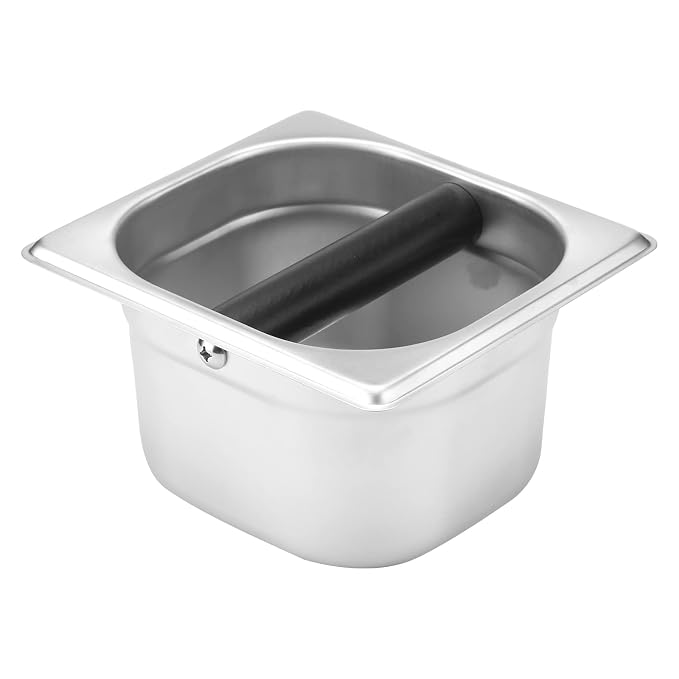 Coffee Knock Box,Espresso Dump Bin,Coffee Bin,Stainless Steel Espresso Knock Box Built-in Container for Ground 6.3 x 6.89 x 3.7 inch (Square) | Ailelan Coffee Knock Box,Espresso Dump Bin,Coffee Bin,Stainless Steel Espresso Knock Box,6.3 x 6.89 x 3.7in ...