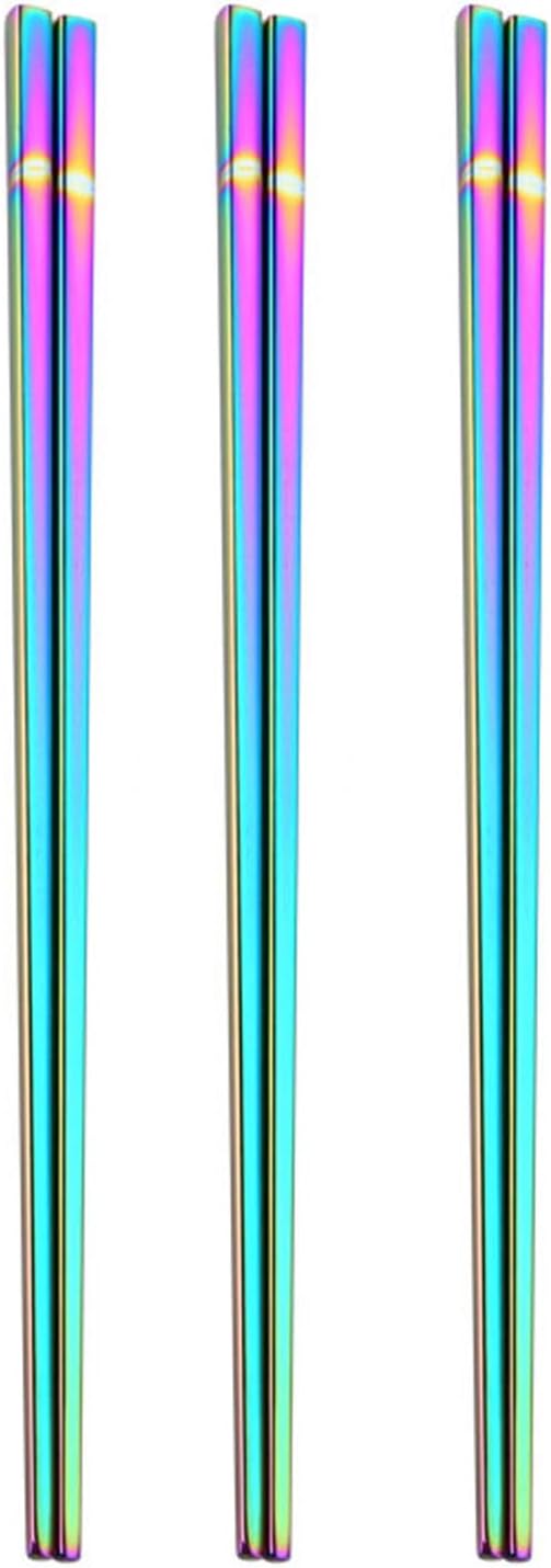 Stainless Steel Chopsticks,Reusable , Easy to Use（3 PCS,Rainbow）