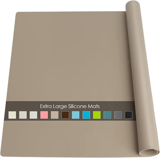 Extra Large Silicone Mats, Silicone Table Mat for Crafts Kids Dinner Placemat, Dab Mats Desk Countertop Protector Mats, Heat Insulation Kitchen Pastry Mat Silicone Pad-Brown, 23.6''x15.7''