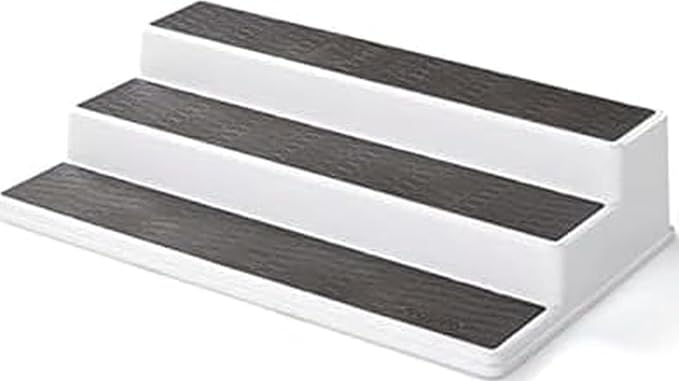 Copco 3-Tier Spice Rack Organizer for Cabinet - 15 Inch Non-Skid Pantry Organizer and Storage Shelf for Spices, Canned Goods, Seasonings - White and Gray Kitchen Cabinet Organizer