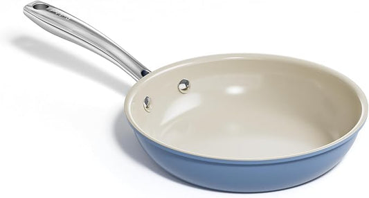 Redchef Ceramic Non Stick Egg Pans, Nonstick Frying Pan Skillet, 8 inch Cooking Pan Non Toxic with Stay Cool Handle for Induction, PTFE & PFAS & PFOA Free, Dishwasher/Oven Safe (Blue)