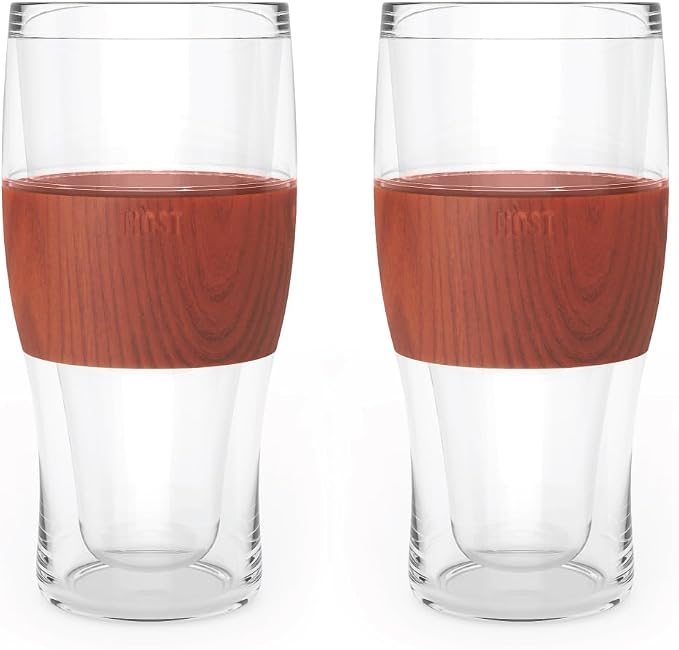 Host Freeze, Frozen Mugs, Freezable Pint Set, Beer Keep Your Drinks Cold, Double Walled Insulated Glasses, Tumbler for Iced Coffee, 16oz, Set of 2, Wood