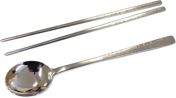 GARASANI Korean Traditional Cutlery Stainless Steel Spoons and Chopsticks Set (Silver Hunminjeongeum)