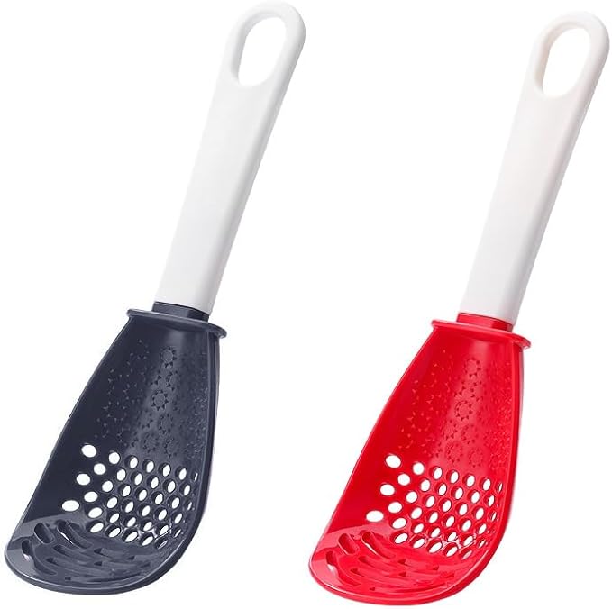 pack of 2, Red+Grey, Multifunctional cooking gadgets, 6 in 1 cooking utensils Slotted Spoon, 356°F Heat Resistant kitchen gadgets, Egg Separator, Cooking, Draining, Mashing, Grating