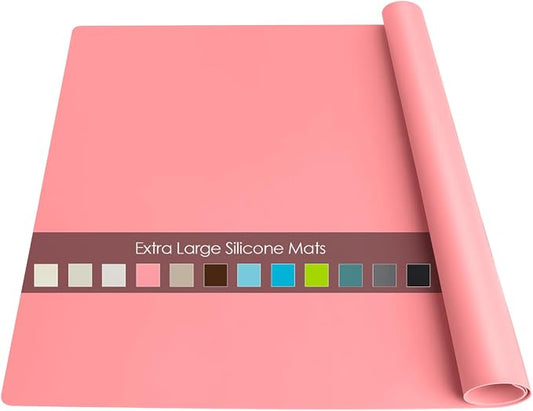 Extra Large Silicone Table Mat, Silicone Mat for Crafts Kids Dinner Placemat Desk Countertop Protector Heat Resistant Baking Mat Reusable Dough Rolling Pad Fondant Mat, Pink (23.62x15.75 inches)