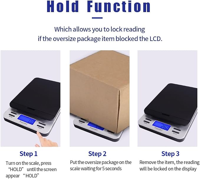 Fuzion Shipping Scale, Accurate Digital Postal Scale 86 lb/0.1 oz | Hold and Tare Function, Package Scale, Postage Scale for Packages and Mailing, LCD Display, Battery and AC Adapter Included