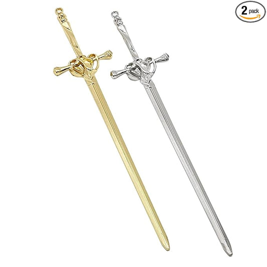 2PCS Hair Sticks for Buns,Hair Chopsticks,Sword Hair Pin,for Vintage Hair,Renaissance Chinese Hair Accessories,Metal Sword Hair Pins,Ancient Style Sword Hair Chopstick LINYUEARUI-Gold&Silver