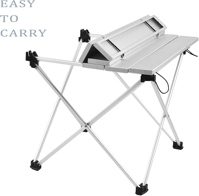 Grope Small Folding Camping Table, Aluminum Beach Table for Sand (Silver-M) | Portable & Easy to Carry, With Carry Bag for Camping, Prefect for Outdoor, Picnic, BBQ, Cooking, Festival, Beach, Home Use