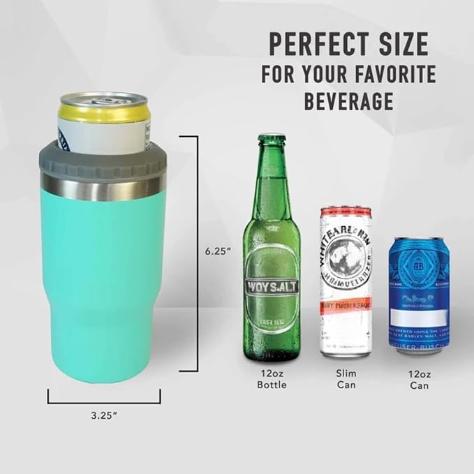 4 in 1 Stainless Steel Can/Bottle Insulator, 14oz Two-Way Lids SUS Insulated Can Cooler, Beer Bottle holder (White)