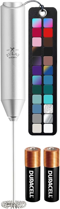 Zulay Kitchen Powerful Milk Frother AA Batteries Included – Ultra Fast Handheld Drink Mixer with Stainless Steel Whisk Stirrer for Coffee, Protein, Matcha & More, Frother Wand Electric Frothmate