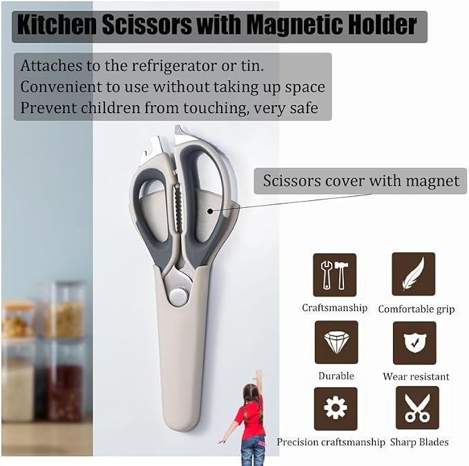 2 Pcs Heavy Duty Kitchen Shears with Magnetic Holder, Multi-function Kitchen Scissors for Food - Come Apart, Rust-Resistant, Magnetic Scissors for Fridge(Green and Blue)