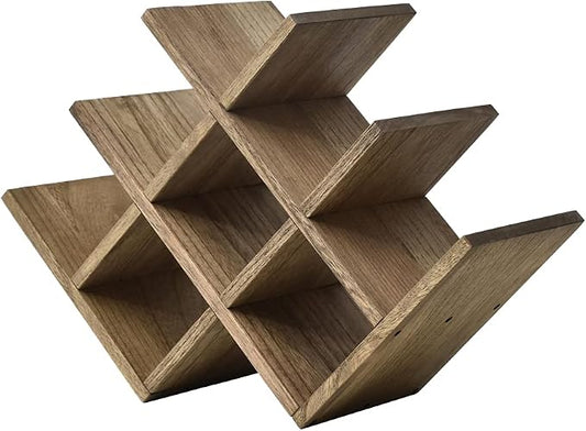 KIRIGEN Wooden Wine Rack, 8-Bottle 3-Tier Countertop Wine Holder, Brown | 16.73 x 5.91 x 11.14 In, Holds 8 Standard Wine Bottles for Cabinets, Pantry Shelves, and Kitchen Counter, Assembly Required