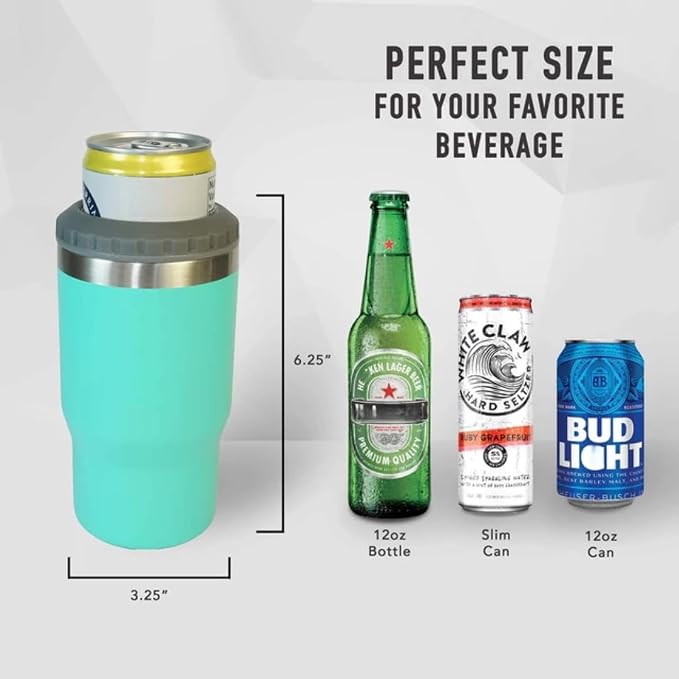 4 in 1 Stainless Steel Can/Bottle Insulator, 14oz Two-Way Lids SUS Insulated Can Cooler, Beer Bottle holder (Light blue)
