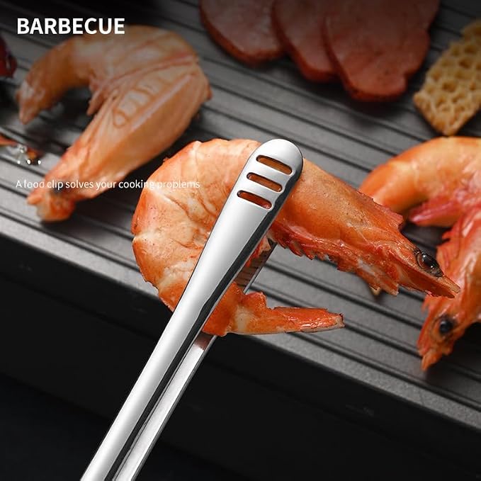 4 Pieces 11 Inches Korean BBQ Tongs Stainless Steel Grill Kitchen Food Tongs Tweezers Cooking Clamp Tool for Salad, Fish, Steak, Barbecue, Buffet, Meat