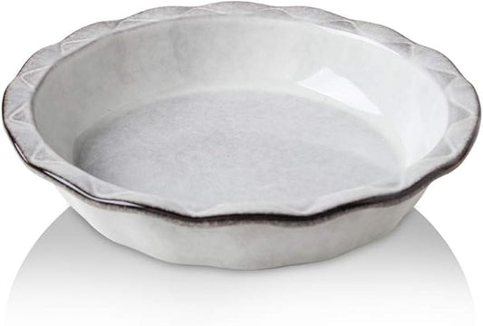 Ceramic Pie Pan, 9 Inches Pie Plate, Pie Dish for Dessert Kitchen, Round Baking Dish Pan for Dinner, Wrapping Upgrade, Reactive Glaze (Variable Grey)