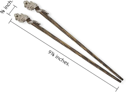 Wooden Chopsticks 9⅞" Long Coconut Palm Wood Chopstick With Metal Dragon Top Eating Utensils Oriental Cutlery Asian Tableware Decorative Dinnerware Serve Chinese Japanese Korean Food