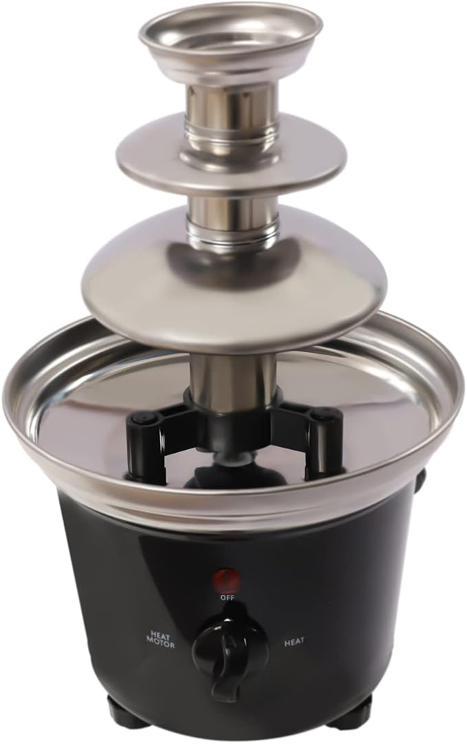 3 Tier Electric Chocolate Fondue Fountain Machine for Parties - Melts Cheese, Chocolate - Dip Strawberries, Apple Wedges, Vegetables, and More - 15-Ounce - Black, Small
