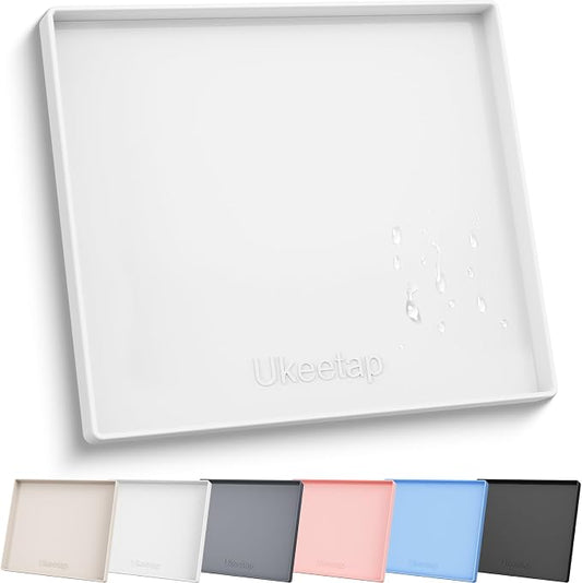 ukeetap 22" x 19" Extra Thick Silicone Mat Waterproof with Raised Edge, Under Sink Mat for Kitchen & Bathroom, Kitchen Cabinet Liner, Multi-Purpose for Storage & Protection, White
