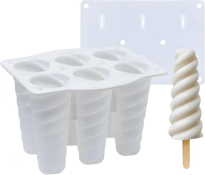 Generic Silicone Popsicle Mould With Lid,Popsicle Molds 6 Pieces Ice Pop Molds BPA Free Popsicle Mold Reusable Easy Release Ice Pop Make Homemade children DIY ice cream food grade Mold (spiral-white)