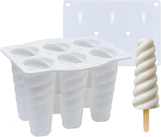 Generic Silicone Popsicle Mould With Lid,Popsicle Molds 6 Pieces Ice Pop Molds BPA Free Popsicle Mold Reusable Easy Release Ice Pop Make Homemade children DIY ice cream food grade Mold (spiral-white)