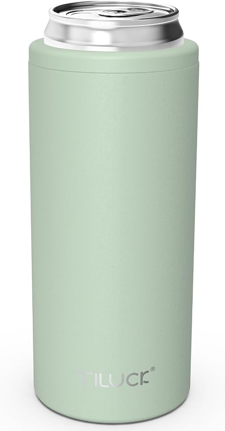 TILUCK Skinny Can Cooler, Stainless Steel Insulated Slim Cans, 12 oz | Beer & Hard Seltzer, Doucle-Walled Stainless Steel Insulated Slim Cans, Slim 12 oz(Frosted Green)