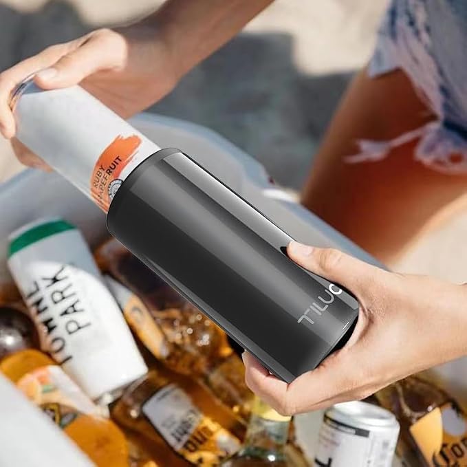TILUCK Skinny Can Cooler, Stainless Steel Insulated Slim Cans, 12 oz | Beer & Hard Seltzer, Doucle-Walled Stainless Steel Insulated Slim Cans, Slim 12 oz(Glitter Black)