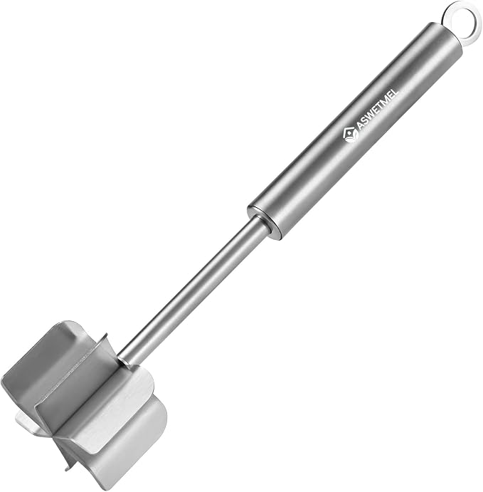 Stainless Steel Meat Chopper, ASWETMEL Meat Masher for Hamburger, Ground Beef Smasher, Hamburger Grinder Utensil for Ground Beef, Non Stick Mix Ground Chopper, Mix and Chop Potato Masher Tool